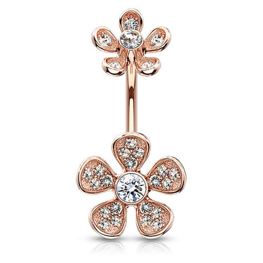 Floral Rhapsody Belly Bar with Rose Gold Plating - Fixed (non-dangle) Belly Bar. Navel Rings Australia.