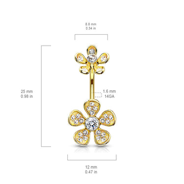 Floral Rhapsody Belly Bar with Gold Plating - Fixed (non-dangle) Belly Bar. Navel Rings Australia.