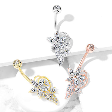 Deja Bloom Belly Ring with Rose Gold Plating - Fixed (non-dangle) Belly Bar. Navel Rings Australia.