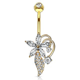 Deja Bloom Belly Ring with Gold Plating - Fixed (non-dangle) Belly Bar. Navel Rings Australia.