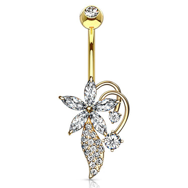 Deja Bloom Belly Ring with Gold Plating - Fixed (non-dangle) Belly Bar. Navel Rings Australia.