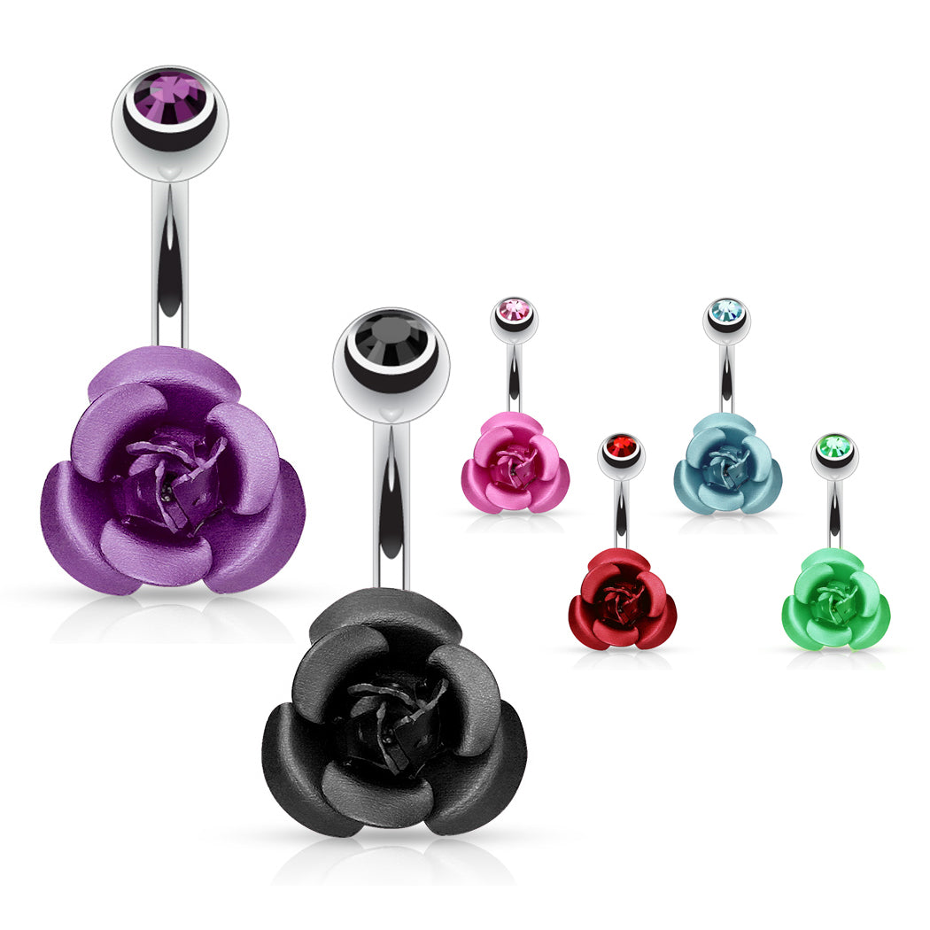 Anello Ombelico In Acciaio Chirurgico Con Rosa E Fiore In Acrilico E Zirconi - GBJUK 14g - Foto 2