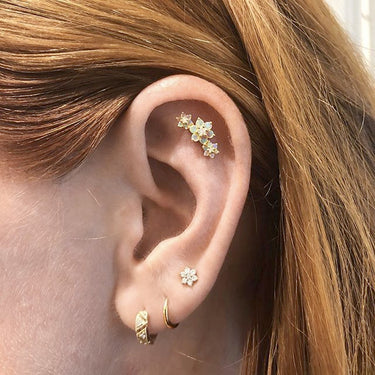 Diamond Flower Earring by Maria Tash in 18K Rose Gold. Flat Stud. - Earring. Navel Rings Australia.