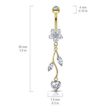 Love Vine Belly Ring in 14K Yellow Gold - Dangling Belly Ring. Navel Rings Australia.