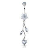 Love Vine Belly Ring in 14K White Gold - Dangling Belly Ring. Navel Rings Australia.