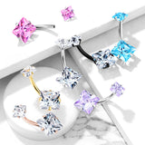 Internally Threaded Square Prong Set Belly Bar with Titanium Plating - Fixed (non-dangle) Belly Bar. Navel Rings Australia.