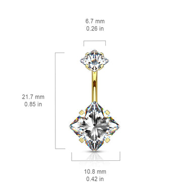 Internally Threaded Square Prong Set Belly Bar - Fixed (non-dangle) Belly Bar. Navel Rings Australia.