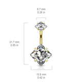 Internally Threaded Square Prong Set Belly Bar with Rose Gold Plating - Fixed (non-dangle) Belly Bar. Navel Rings Australia.