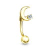 16g Petite Moon Sparkle Reverse Navel Ring with Gold Plating