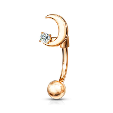 16g Petite Moon Sparkle Reverse Navel Ring with Rose Gold Plating - Reverse Top Down Belly Ring. Navel Rings Australia.