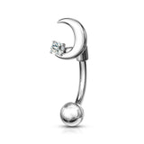 16g Petite Moon Sparkle Reverse Navel Ring - Reverse Top Down Belly Ring. Navel Rings Australia.