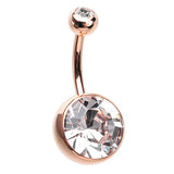 Giant Gem Press Fit Bananabells with Rose Gold Plating - Fixed (non-dangle) Belly Bar. Navel Rings Australia.