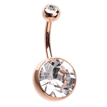 Giant Gem Press Fit Bananabells with Rose Gold Plating - Fixed (non-dangle) Belly Bar. Navel Rings Australia.