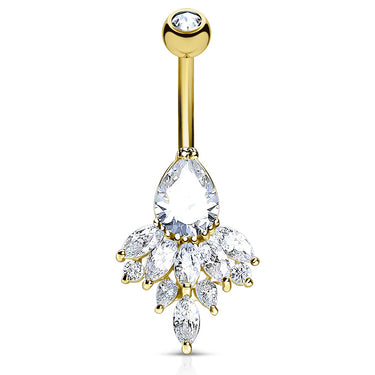Glacial Diamanté Belly Ring with Gold Plating - Fixed (non-dangle) Belly Bar. Navel Rings Australia.