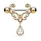 Magdalena's Filigree Teardrop Nipple Barbell with Rose Gold Plating - Nipple Ring. Navel Rings Australia.