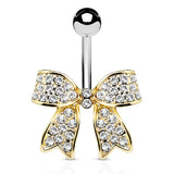 Motley™ Festiva Bow Belly Bar with Gold Plating - Fixed (non-dangle) Belly Bar. Navel Rings Australia.