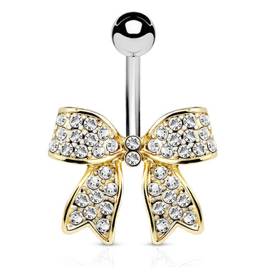 Motley™ Festiva Bow Belly Bar with Gold Plating - Fixed (non-dangle) Belly Bar. Navel Rings Australia.