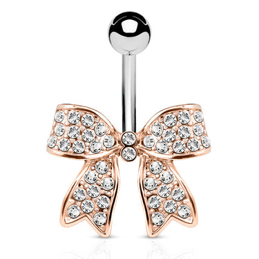Motley™ Festiva Bow Belly Bar with Rose Gold Plating - Fixed (non-dangle) Belly Bar. Navel Rings Australia.