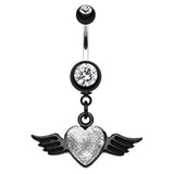 Gothic Glitter Angel Heart Navel Ring - Dangling Belly Ring. Navel Rings Australia.