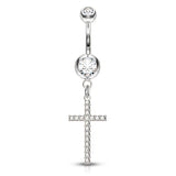 Adriel's Glittering Cross Belly Ring - Dangling Belly Ring. Navel Rings Australia.
