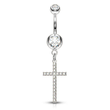 Adriel's Glittering Cross Belly Ring - Dangling Belly Ring. Navel Rings Australia.