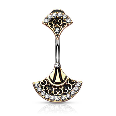 Ancient Cleopatra Charm Belly Ring in Gold - Fixed (non-dangle) Belly Bar. Navel Rings Australia.