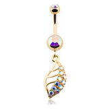 Maile Leaf Belly Ring with Yellow Gold Plating - Dangling Belly Ring. Navel Rings Australia.