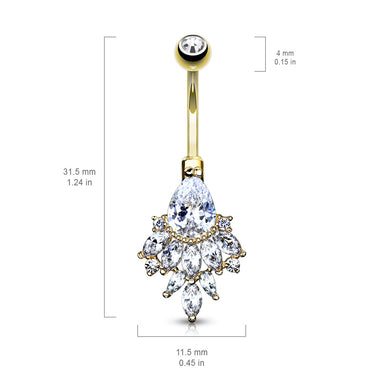 Razzle Dazzle Belly Ring in 14K Yellow Gold - Fixed (non-dangle) Belly Bar. Navel Rings Australia.