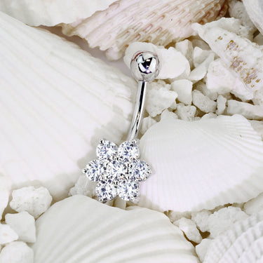 Deity Flower Belly Ring in 14K White Gold - Fixed (non-dangle) Belly Bar. Navel Rings Australia.