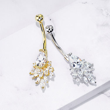 Razzle Dazzle Belly Ring in 14K Yellow Gold - Fixed (non-dangle) Belly Bar. Navel Rings Australia.