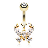 Classic Petite Butterfly Belly Ring in Gold - Fixed (non-dangle) Belly Bar. Navel Rings Australia.