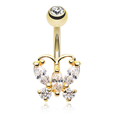 Classic Petite Butterfly Belly Ring in Gold - Fixed (non-dangle) Belly Bar. Navel Rings Australia.