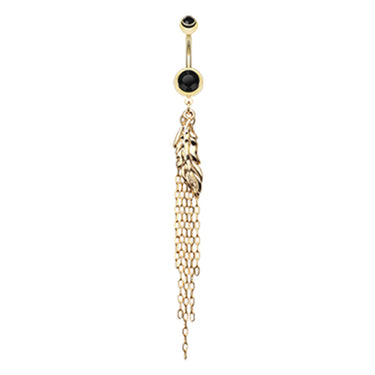Chain Leaf Belly Dangle - Dangling Belly Ring. Navel Rings Australia.
