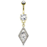 Diamonds Forever Belly Drop with Gold Plating - Dangling Belly Ring. Navel Rings Australia.
