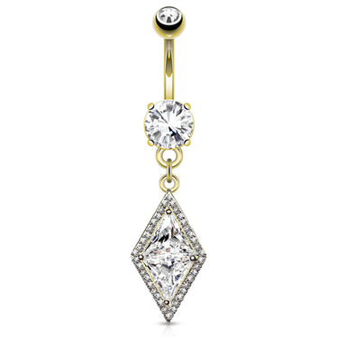 Diamonds Forever Belly Drop with Gold Plating - Dangling Belly Ring. Navel Rings Australia.