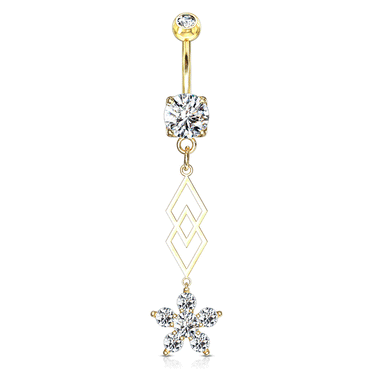 Geo Drop Floral Belly Ring with Gold Plating