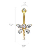 Marquise Dragonfly Belly Bar in 14K Gold - Fixed (non-dangle) Belly Bar. Navel Rings Australia.