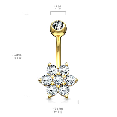 Deity Flower Belly Ring in 14K Gold - Fixed (non-dangle) Belly Bar. Navel Rings Australia.