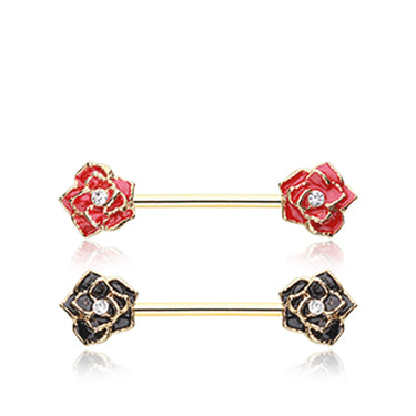 Classic Glam Rose Nipple Piercing Jewellery with Gold Plating - Nipple Ring. Navel Rings Australia.