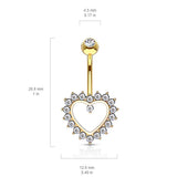 Taji Paved Heart Belly Ring in 14K Gold - Fixed (non-dangle) Belly Bar. Navel Rings Australia.