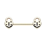 Dainty Heart Lock Nipple Barbell Ring in Gold - Nipple Ring. Navel Rings Australia.