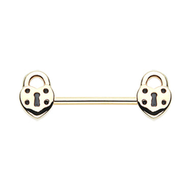 Dainty Heart Lock Nipple Barbell Ring in Gold - Nipple Ring. Navel Rings Australia.