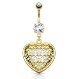 Jewel of Seduction Heart Dangly with Gold Plating - Dangling Belly Ring. Navel Rings Australia.