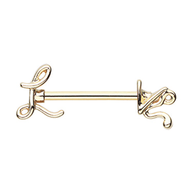 Gold LOVE Script Nipple Barbell Ring - Nipple Ring. Navel Rings Australia.
