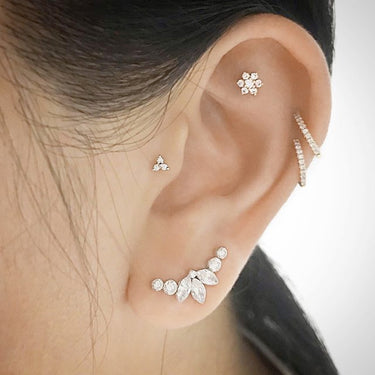 Diamond Flower Earring by Maria Tash in 18K Rose Gold. Flat Stud. - Earring. Navel Rings Australia.