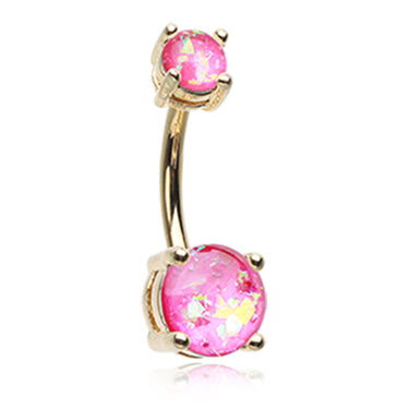 Classic Prong Opal Gleam Belly Rings in Gold - Basic Curved Barbell. Navel Rings Australia.