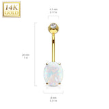 Classic Opal Belly Ring in 14K Yellow Gold - Fixed (non-dangle) Belly Bar. Navel Rings Australia.