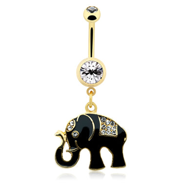 Elephant Totem Belly Ring with Gold Plating - Dangling Belly Ring. Navel Rings Australia.