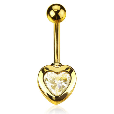 Heart Belly Ring with Gold Plating - Fixed (non-dangle) Belly Bar. Navel Rings Australia.