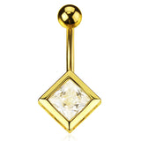 Princess Cut Belly Bar with Gold Plating - Fixed (non-dangle) Belly Bar. Navel Rings Australia.